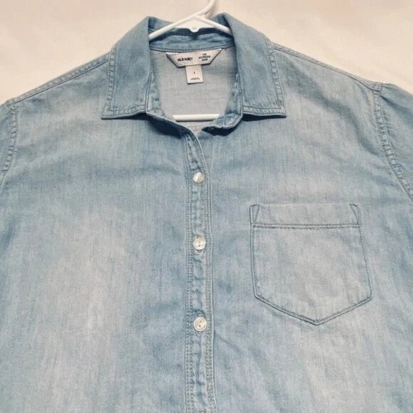 Old Navy Denim Button-Up Blouse Women's Small Light Blue The Boyfriend Shirt EUC - Picture 8 of 8